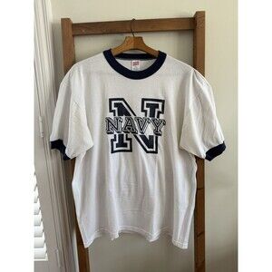 Vintage Made In USA Old Logo Navy T Shirt Soffee Shirts NC Us Military Ringer XL